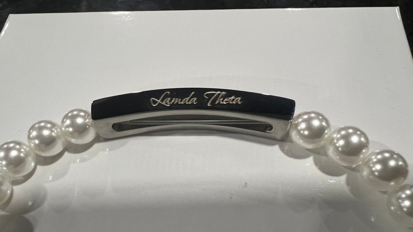 18K Gold Pearl Engravable Bar Bracelet