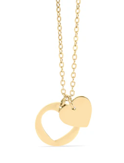 Gold heart-shaped pendant necklace on a white background