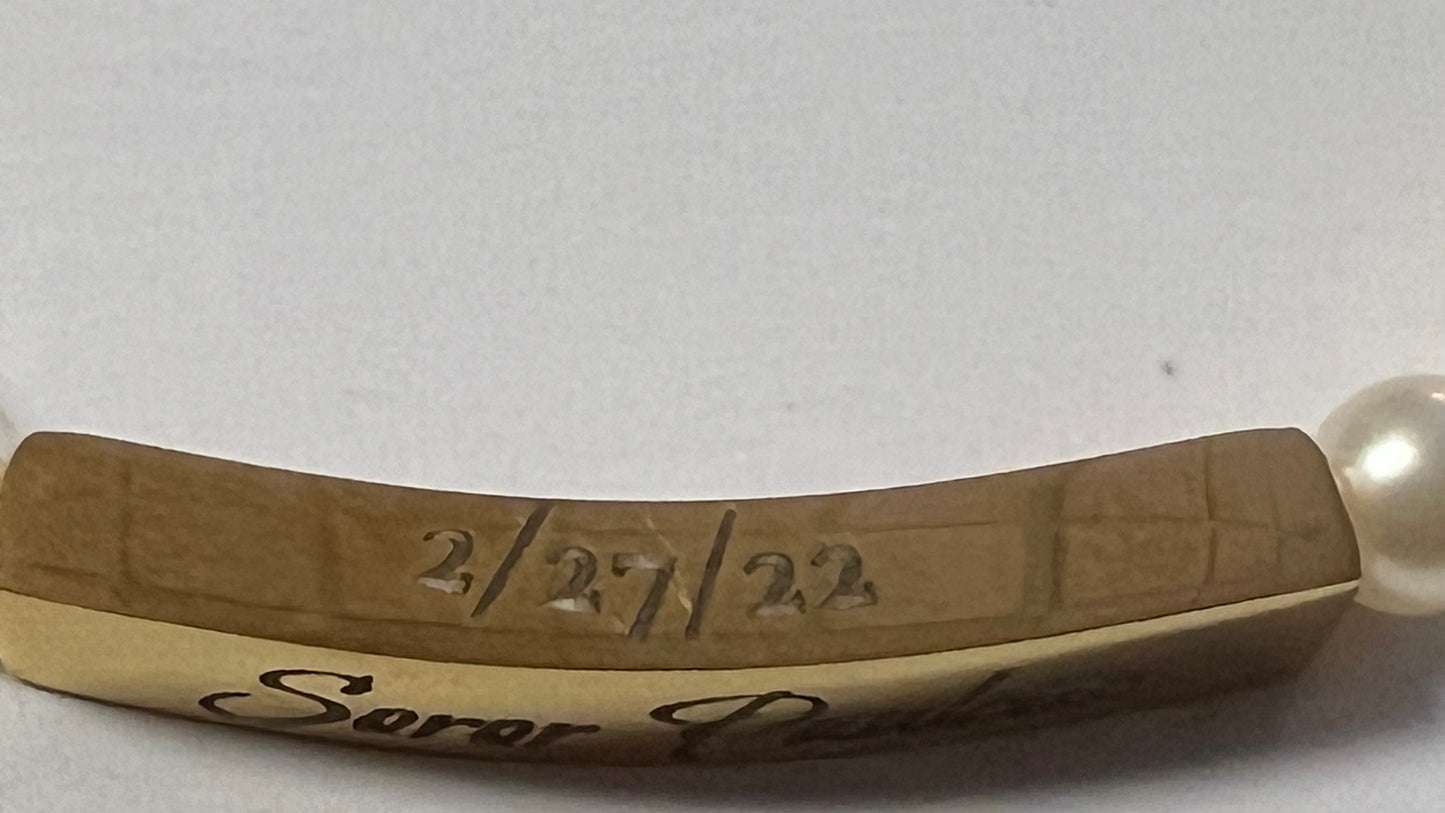 18K Gold Pearl Engravable Bar Bracelet