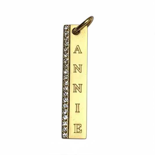 18K Gold or Rose Gold PVD Vertical CZ Engravable Bar Pendant