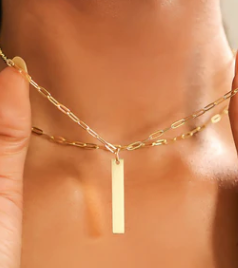 Engravable 18K Gold PVD Stainless Steel Vertical Blank Bar Pendant